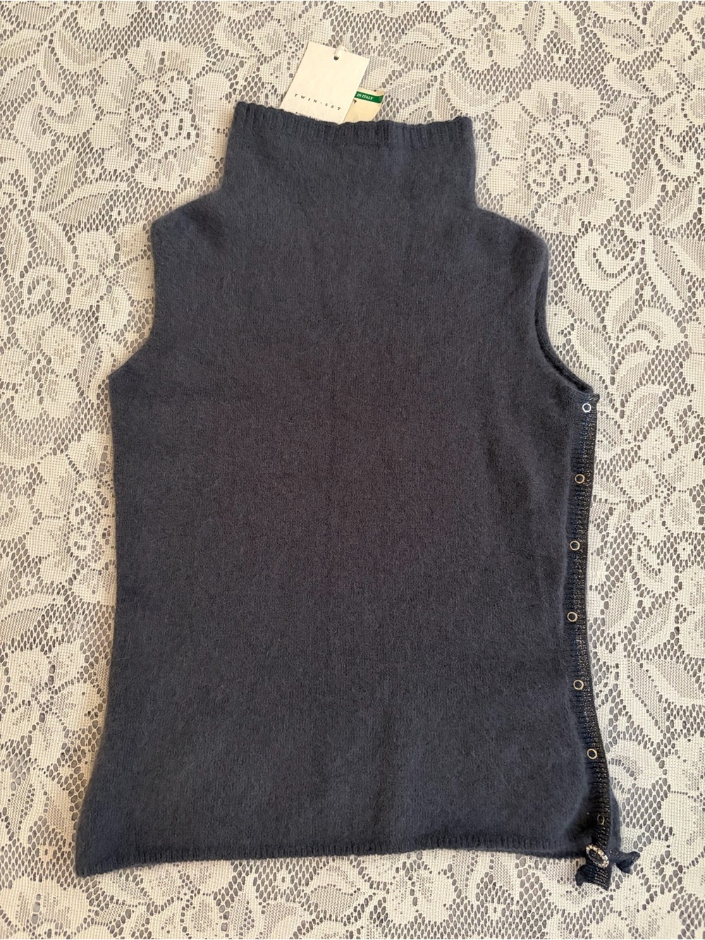 Twin-Set Simona Barbieri Angora-Wool Blend Sleeveless Mock Neck Sweater